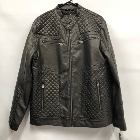 Xray Jeans men’s faux leather motorcycle bomber distressed black jacket large